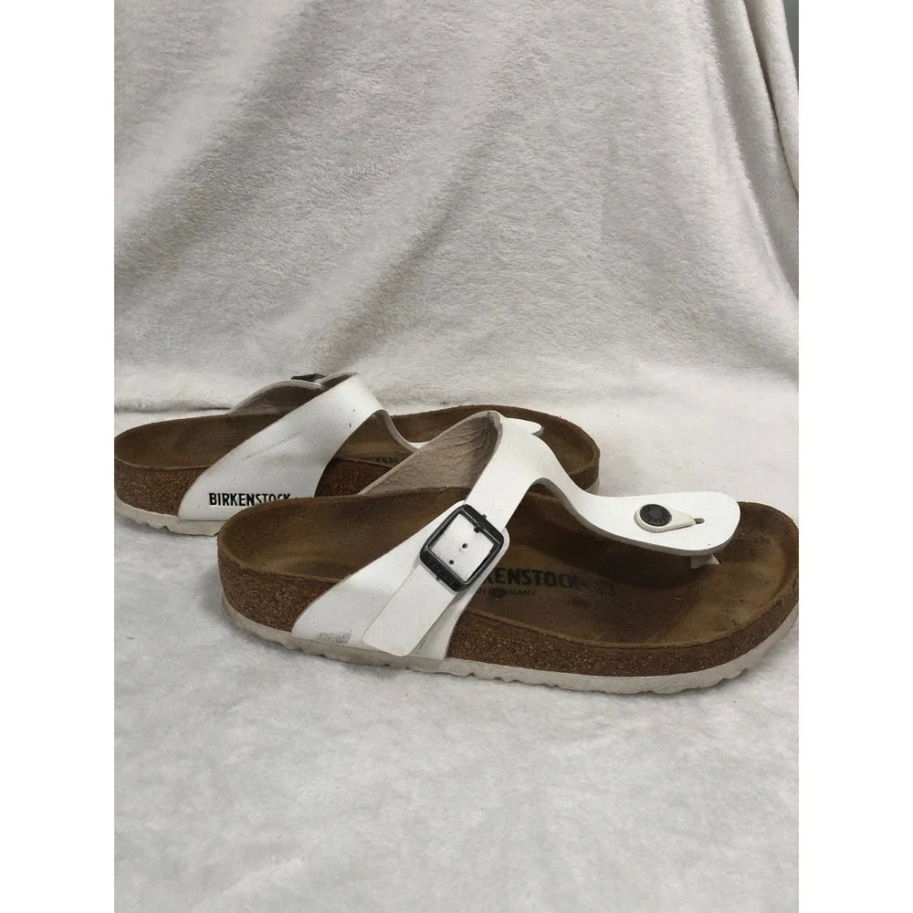 Birkenstock Gizeh Sandals Women 39 White Thong T-Strap Cork Footbed